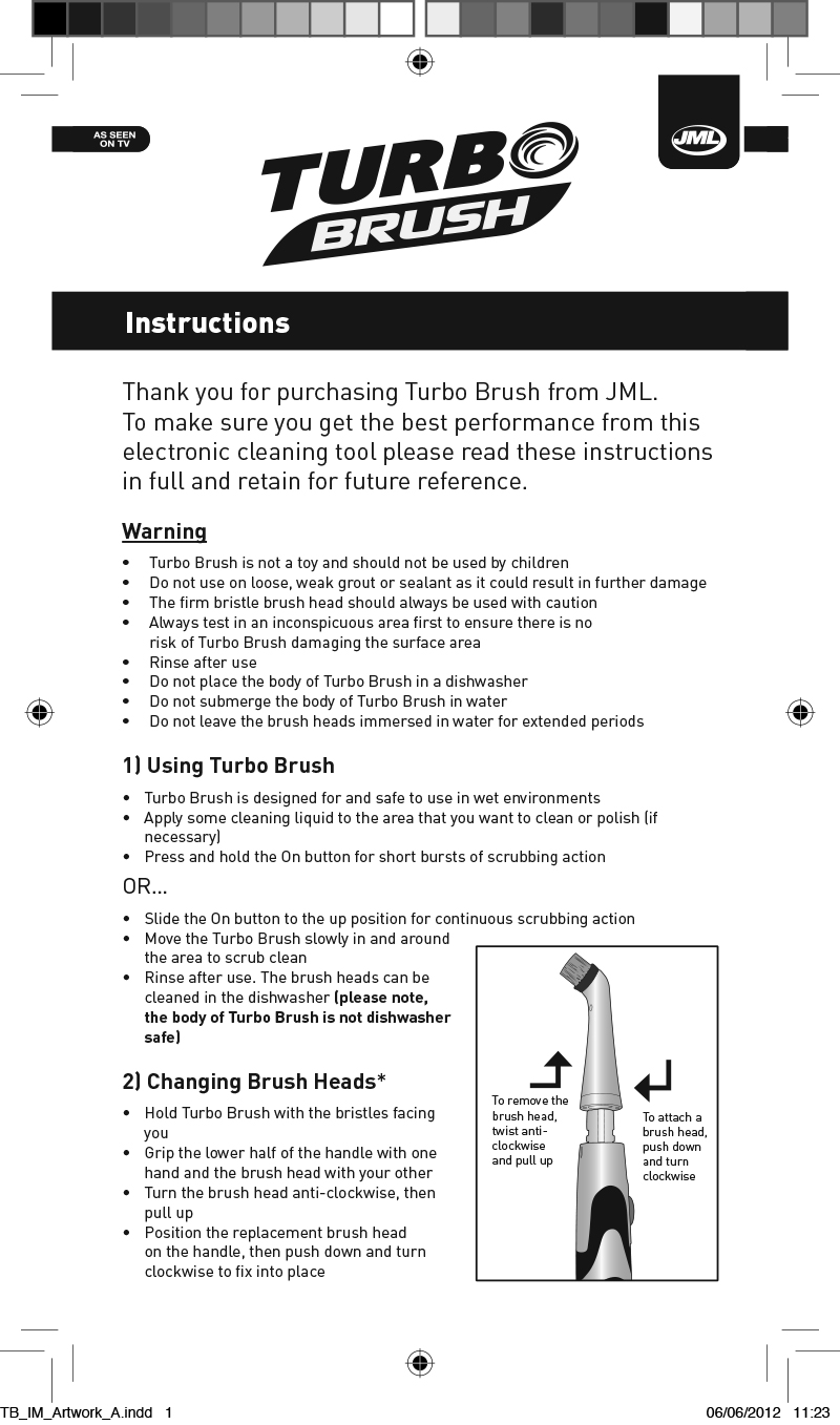 Turbobrush instructions leaflet front