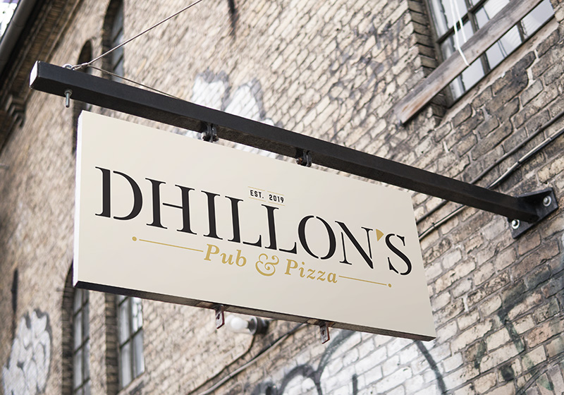 Dhillons logo design uk hanging sign