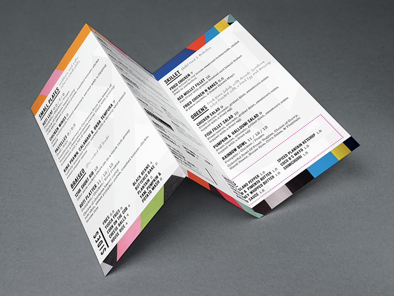 Coco b's menu design inside packaging designer london