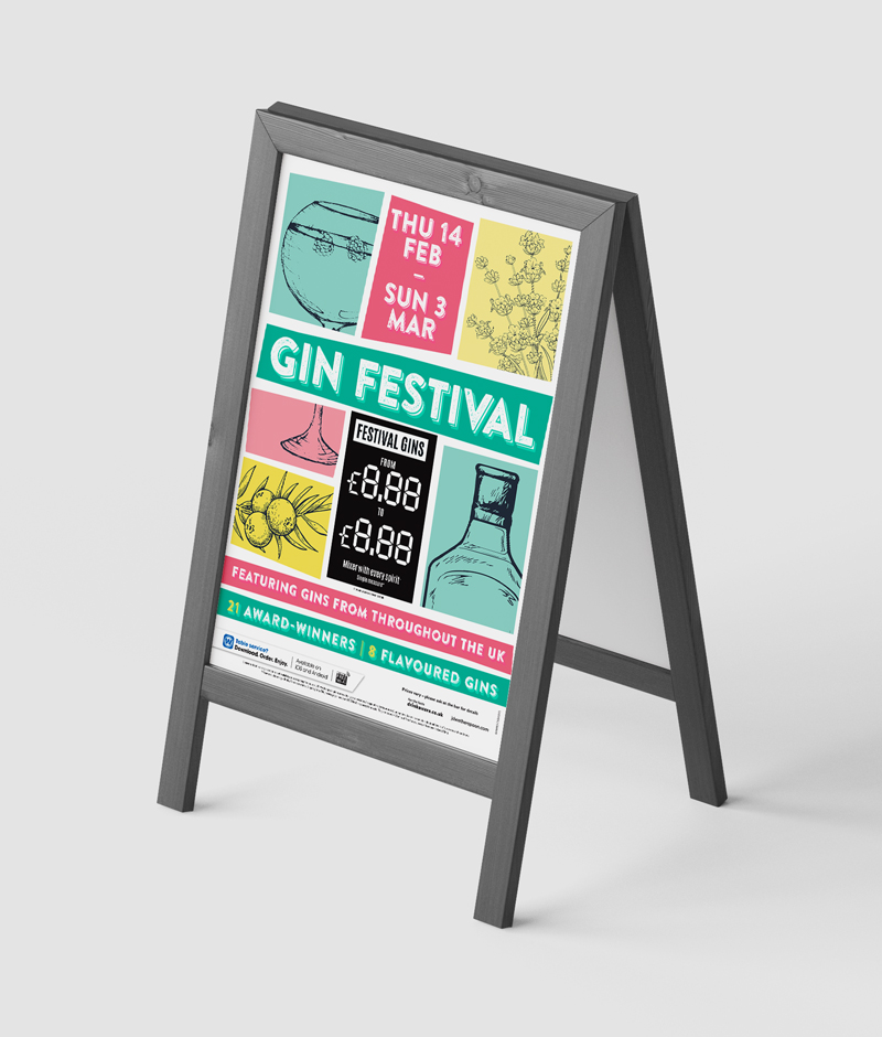 Wetherspoon gin festival poster retail design solutions